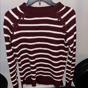 Striped Burgundy and White Sweater